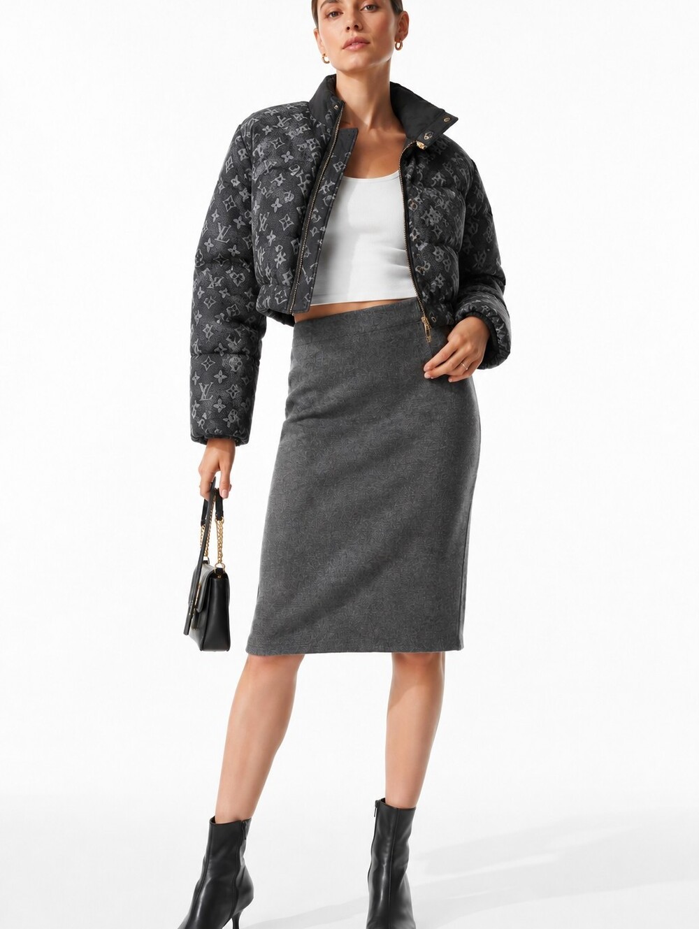 Designer Classic Women's Charcoal Gray Pencil Skirt Elastic Waist NEW Medium